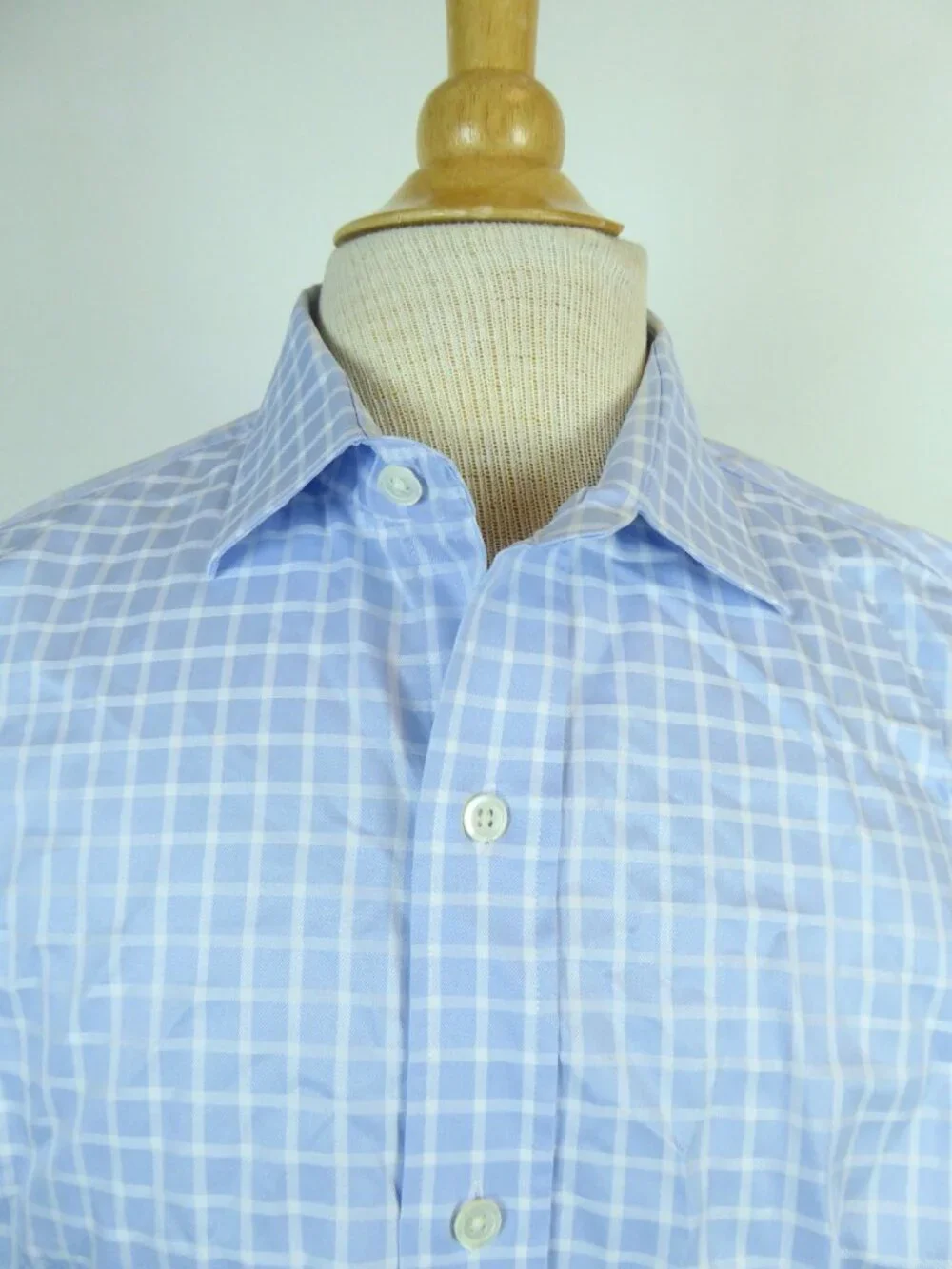 BANANA REPUBLIC blue box plaid SHIRT M 15 15.5 cotton dress button up